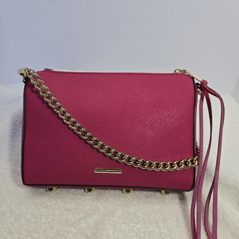 Rebecca Minkoff Avery Crossbody Bag Bold Fuscia Pink Leather Gold Hardware EUC